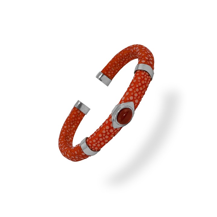 Narancs rájabőr ezüst karperec ékkővel 20,5 cm