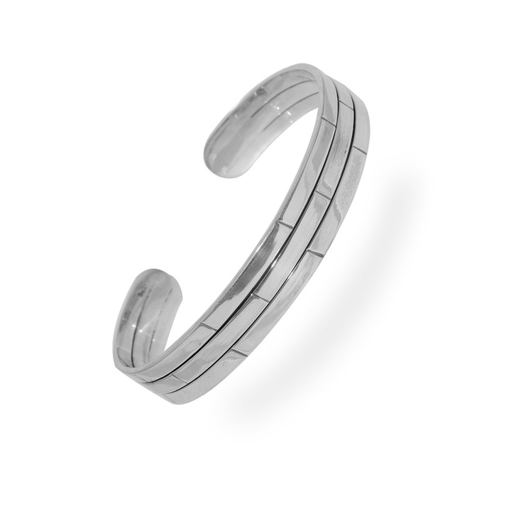 Ezüst karperec vésett tégla mintával 19 cm