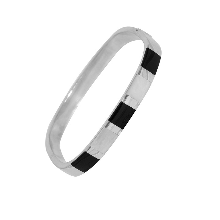 Ezüst karperec gyöngyház és onix 20,5 cm