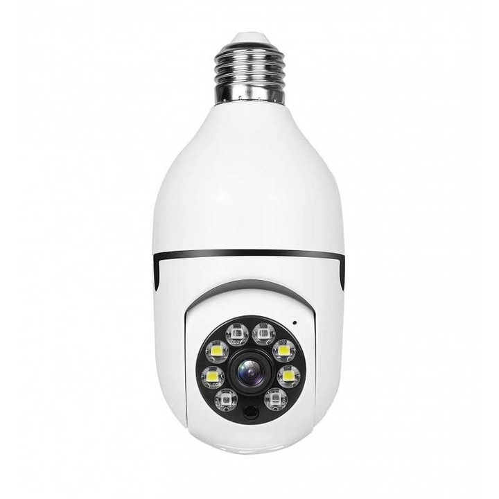 Camera de supraveghere wireless Reflection Vision®, panoramica, tip bulb, mod vedere nocturna, rotatie 360 grade, alb