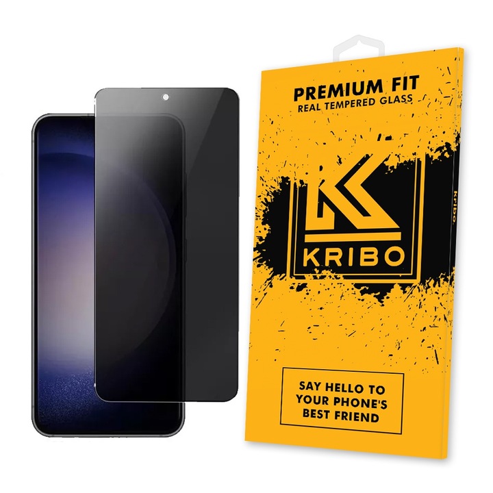 Folie Sticla Kribo, Privacy Premium Fit, pentru Samsung Galaxy S22 / S23, 9H, Privacy HD, Protectie Ecran Premium, Full Cover, Full Glue