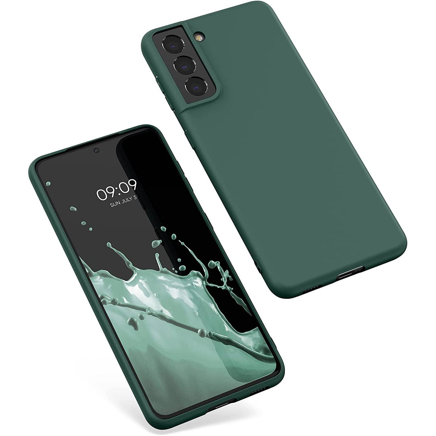 Husa protectie compatibila cu Samsung Galaxy S22, silicon Verde inchis, slim, cu interior de catifea, protectie camera, PlanetPhone