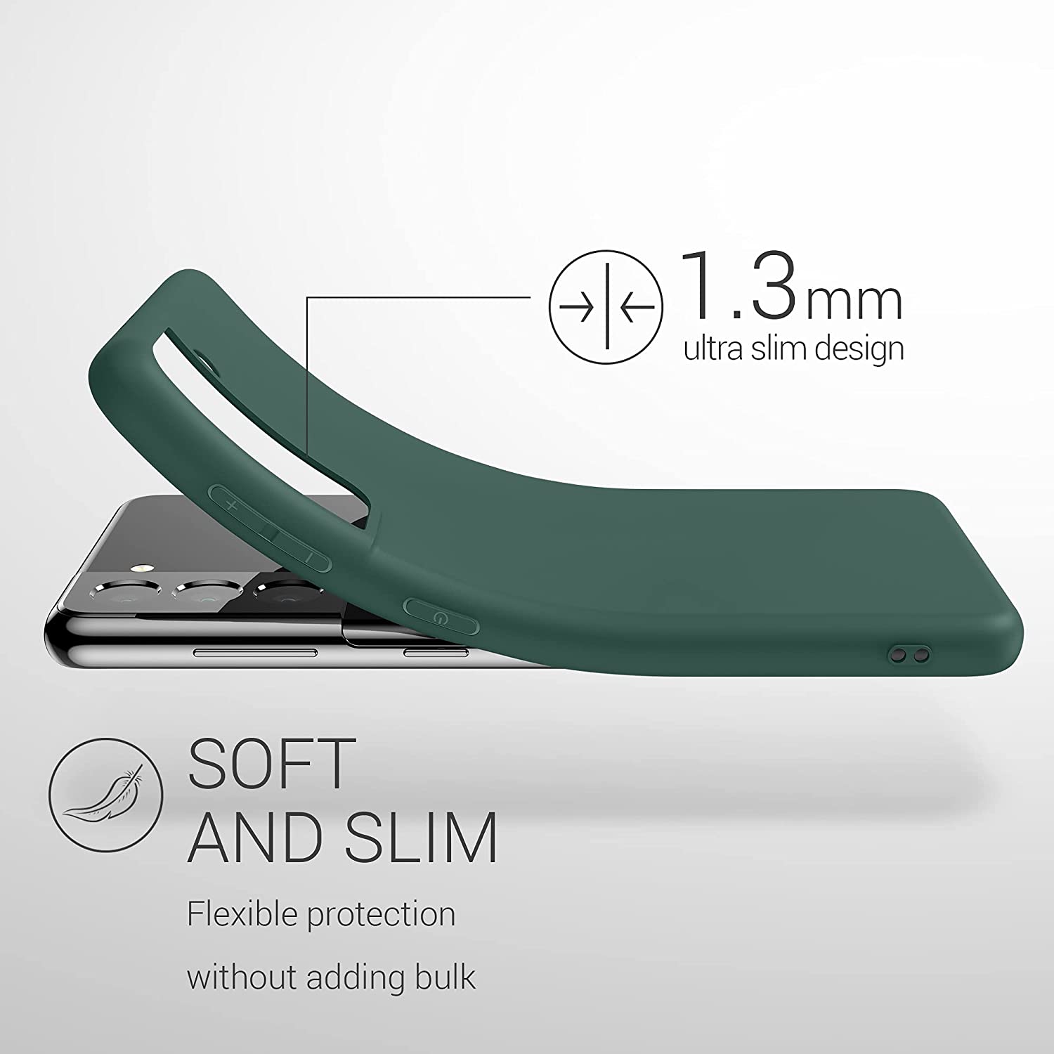 Husa protectie compatibila cu Samsung Galaxy S22, silicon Verde inchis, slim, cu interior de catifea, protectie camera, PlanetPhone