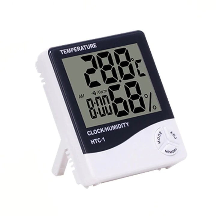 Statie meteo de camera, Model HTC-1, indica Temperatura, Umiditatea, cu Ceas si Alarma, culoare alb