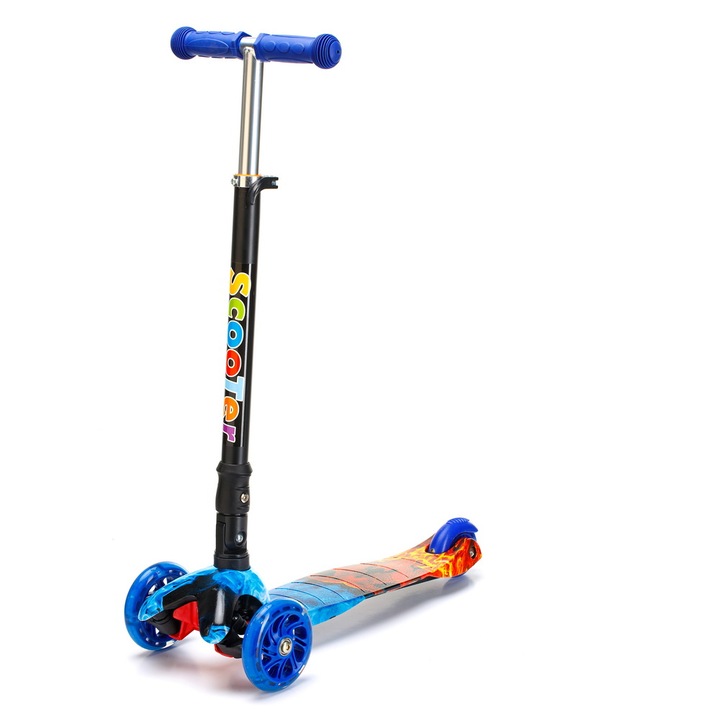 Összecsukható roller gyerekeknek, 3 világító kerék, graffiti, 2-5 éves, sötétkék