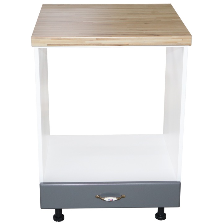 Corp pentru cuptor incorporabil cu sertar Zebra, Alb/MDF gri, cu blat artar, 60 x 85 x 60 cm