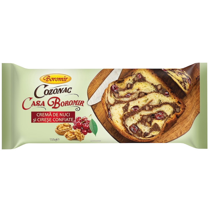 Cozonac Casa Boromir Crema de Nuci si Cirese Confiate, 550g