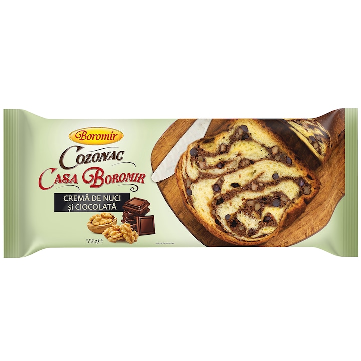 Cozonac Casa Boromir Crema de Nuci si Ciocolata, 550g