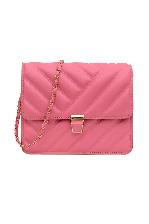 Geanta de dama Karina fuchsia din piele ecologica matlasata, 20 x 15 x 7 cm