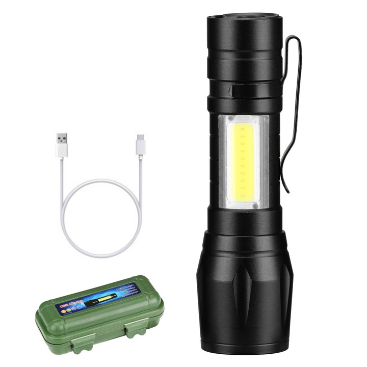MAI zseblámpa, Rendőrség, Csendőrség, Tűzoltóság, LED, akkumulátor, USB-ről tölthető, zoom, 3 világítási fokozat, kemping, horgászat, szerviz