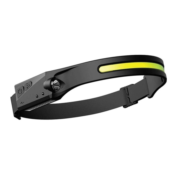 Lanterna de cap LED profesionala, acumulator, senzor de miscare, reincarcabila, lumina laterala, pescuit, vanatoare, service, camping