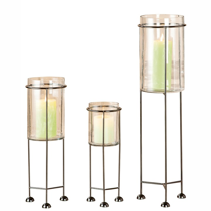 Suport lumanare set trei piese Negro, aluminiu sticla, 60 cm