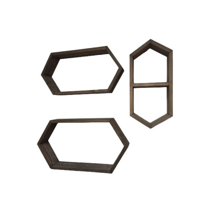 Set 3 rafturi din lemn, Madison, 59 x 31 x 9.4, 52 x 26 x 9.4, 48 x 22 x 9.4 cm, palisandru