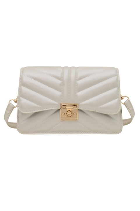 Geanta de dama Deluxe alb sidefat din piele ecologica matlasata, 22 x 13 x 7 cm