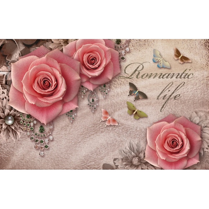Fototapet 3d fara imbinari H250xL370cm Romantic roses