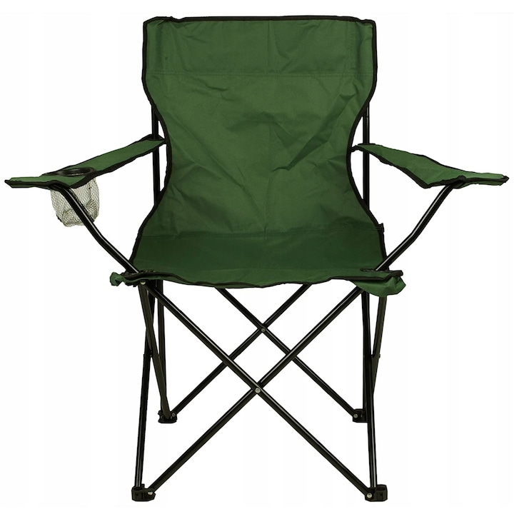 Сгъваем стол за къмпинг/риболов Sersimo, С поставка за чаша, Зелен