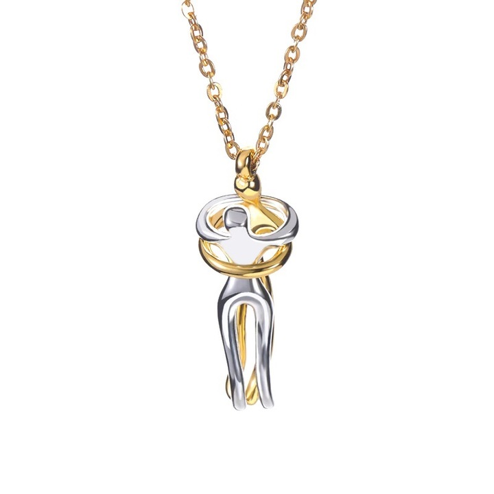 Lantisor CLASStitude cu pandantiv 2 indragostiti, sub forma de imbratisare, la baza gatului, din aliaj Argintiu