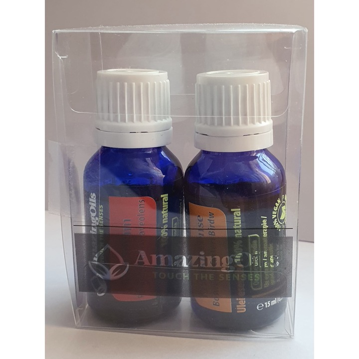 Комплект от 2 етерични масла от здравец и тамян, AmazingOils, 2 x 15 ml