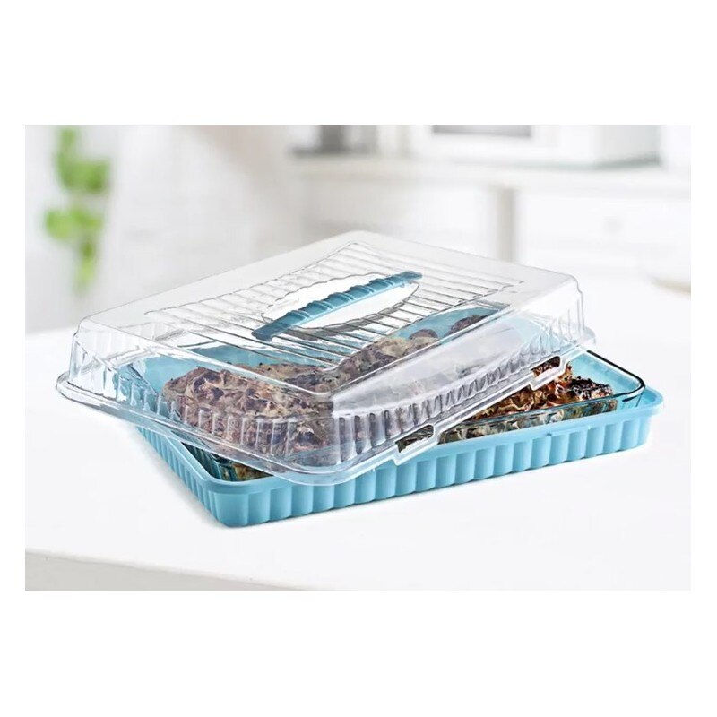 Platou Dreptunghiular Din Plastic Cu Capac Pentru Alimente prajituri 