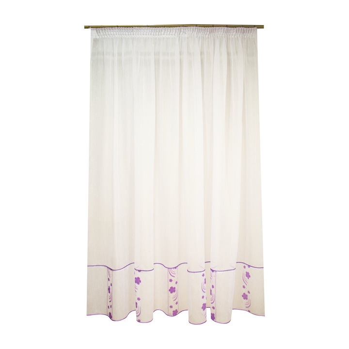 Perdea Velaria alba cu flori mov, 300x225 cm