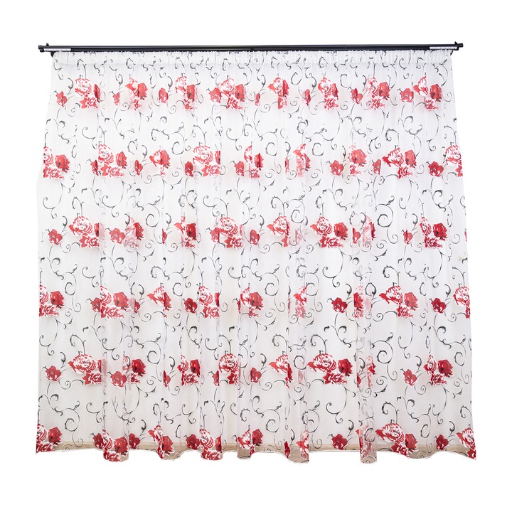 Перде Hiko Red Roses 200x245см, с подгъв, бял