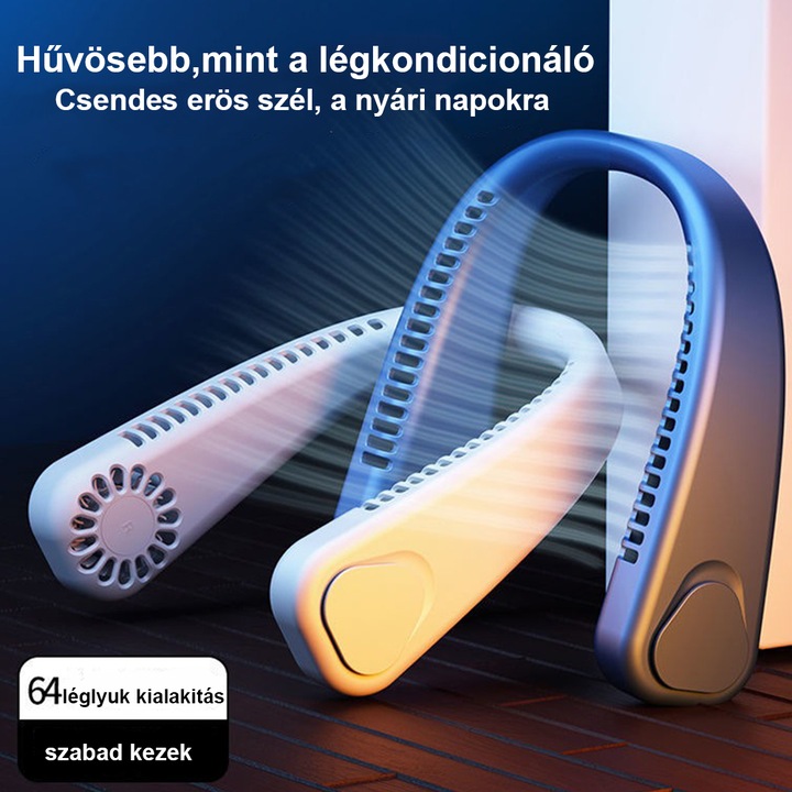 Dollcini, Ventilátor, Hordozható, Hordozható nyakventillátor, Kihangosító lapát nélküli ventilátor, USB, Újratölthető, Nyári, Lehűlés, utazás, munka, fehér