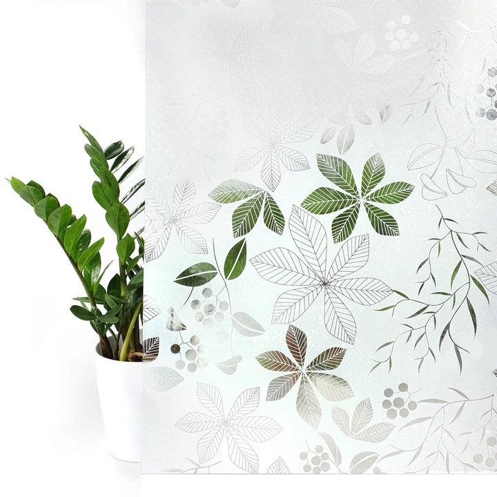 Folie statica pentru ferestre, 90 x 100 cm, DecoMeister®, Model Frunze De Castan, G048-090-0100S