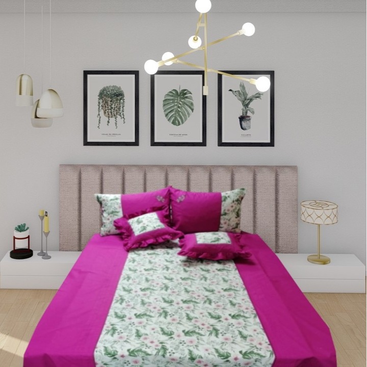 Комплект спално бельо Casa Bucuriei, гама Sensy, 5 части, цвят бяло/фуксия, 100% памук, размер на плика за завивка 200 x 220, чаршаф 240 x 260