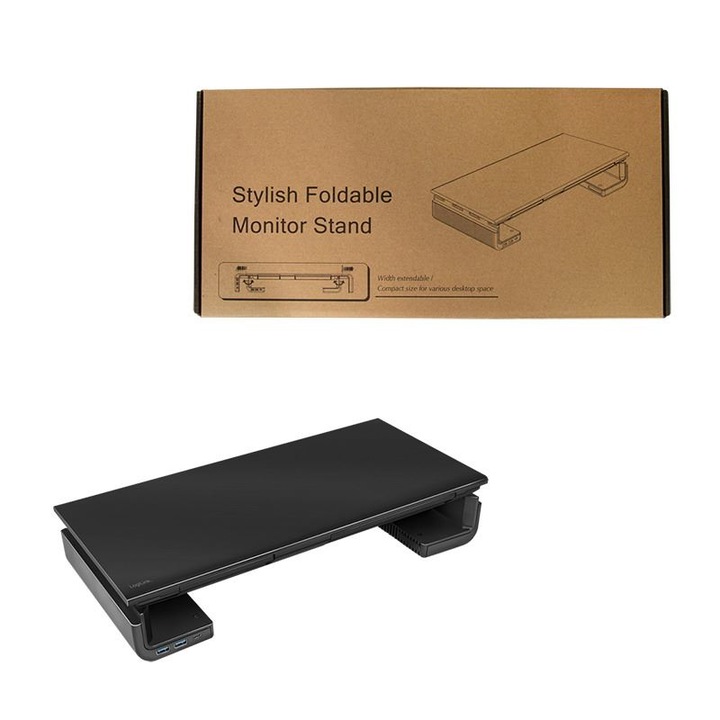 Стойка за телевизор/монитор Logilink BP0141, регулируема, 2xUSB3.0, 1xUSB-C, максимум 25 кг, черна