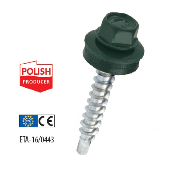 Set 250 buc suruburi autoforante natur pentru tabla cu saiba cauciuc 4.8x35 RAL6005 (verde) Klimas