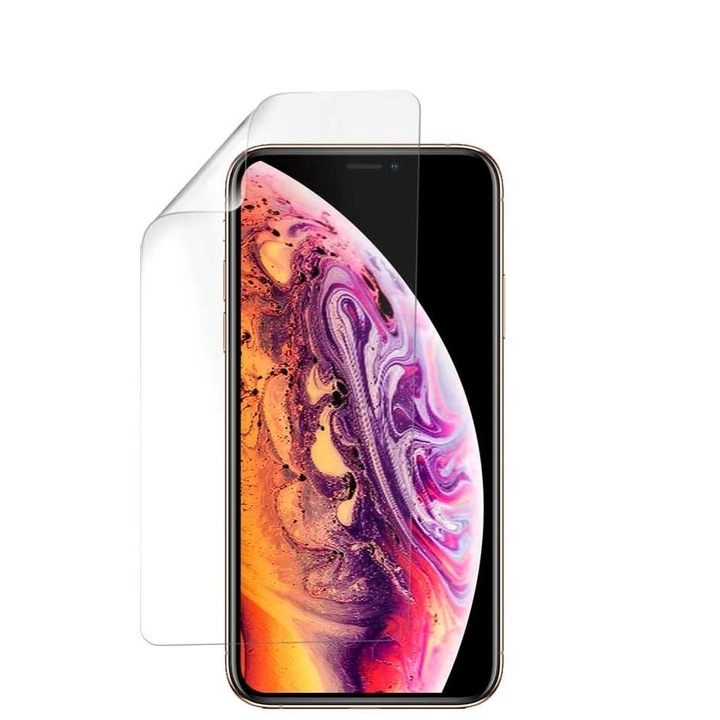 Set folii de protectie, pentru iPhone XS Max, fata si spate, transparenta, din silicon