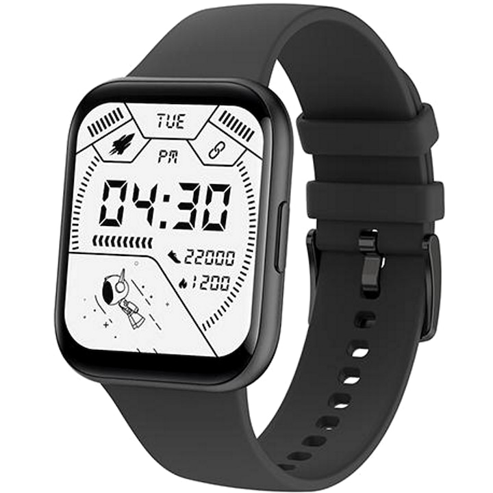 Смарт часовник idealStore Oxyo и фитнес гривна, 8 спортни режима, сърдечен ритъм, монитор за кислород, известия, наблюдение на съня, крачкомер, отхвърляне на повикване, сензорен екран, цвят черен