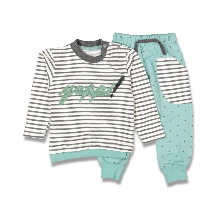 Set compleu copii Yuppi, Motat, 2 piese, 100% bumbac, turqoise