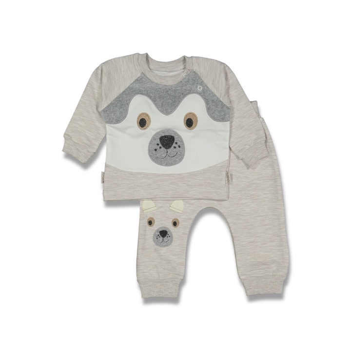 Set compleu copii Catelus, Motat, 2 piese, bumbac/poliester, bej