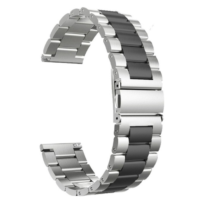 SvodMedia Fém szíj, 22 mm, kompatibilis Samsung Galaxy Watch/Gear S3, ezüst/fekete