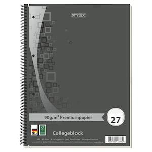 Caiet studentesc A4 Stylex Premium paper 90gr, 80 coli dictando, 4 perforatii