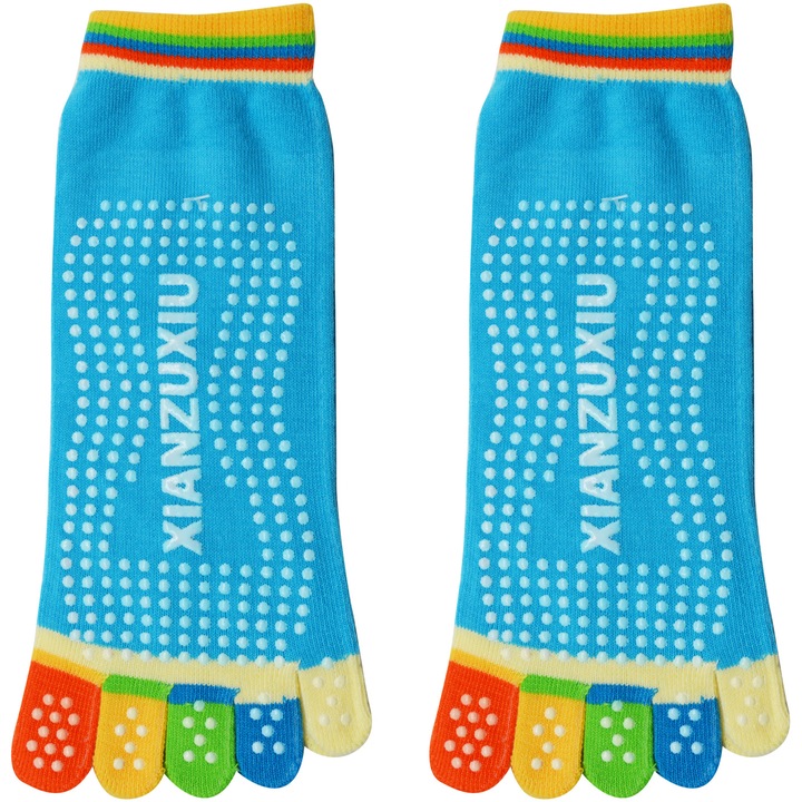 Спортни чорапи Xianzuxiu Yoga, детски, с грайферни пръсти и подметка, 24 см, сини