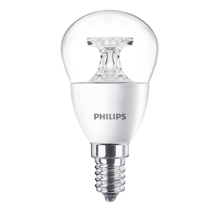 LED крушка PHILIPS, 40W, P45, E14, CL, Декоративна, Топла светлина