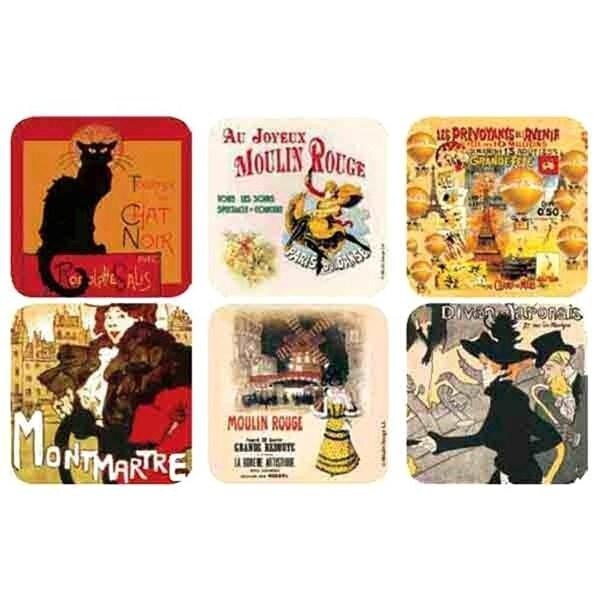 Set de 6 suporturi pentru pahar - Paris Chat Noir