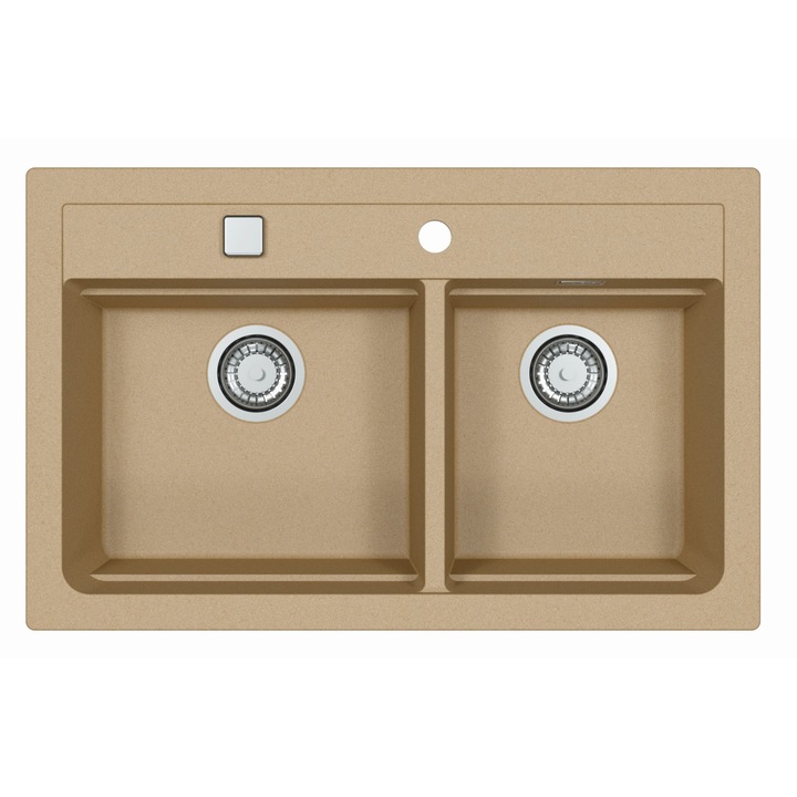 Chiuveta Alveus Atrox 50 bej, material compozit, reversibila, sifon pop-up inclus, 790x500x200mm