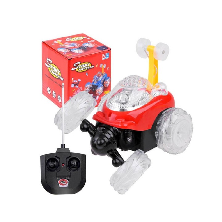 Kaszkadőrautó fény- és hangeffektusokkal piros színben