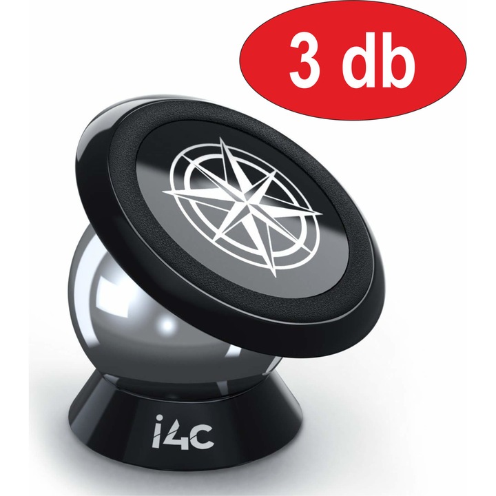 3 db Autós telefontartó, a szellőzőrácsba rögzíthető inovativ klipszes kampós rendszerrel, bármilyen irányban állítható és bármilyen mobiltelefon modellel kompatibilis, 360 fokban forgó mágneses tartó, Univerzális, fekete