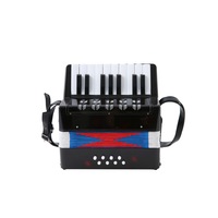 Mini Acordeon, 17 clape, 8 basi, curele de umar, Negru
