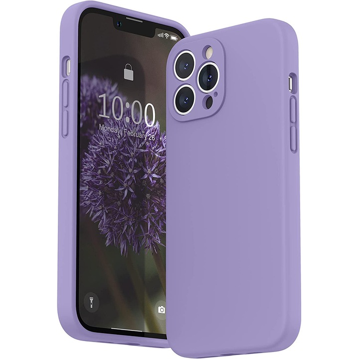 Husa Silicon Jelly G-Tech Liquid, Compatibil cu iPhone 13 Pro, Ultra Slim, din silicon high tech, Protectie la Camera, Lila