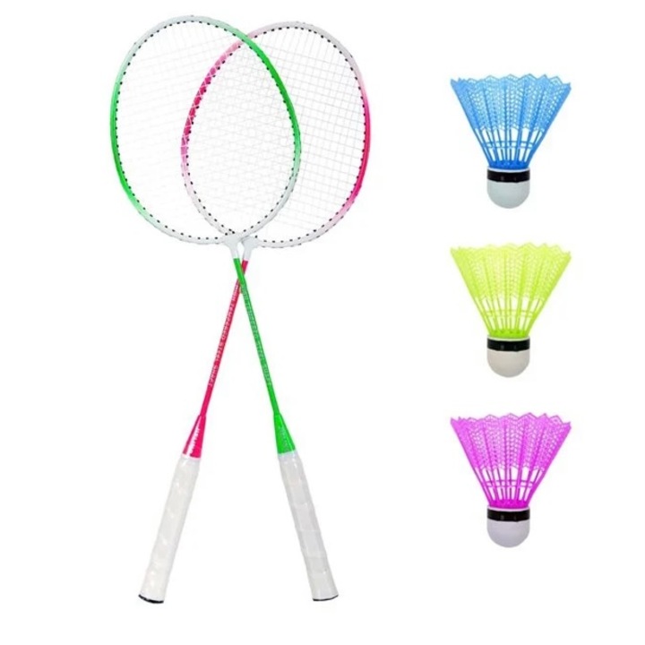 Set 2 rachete badminton, cu 3 fluturasi, multicolor, 66 cm