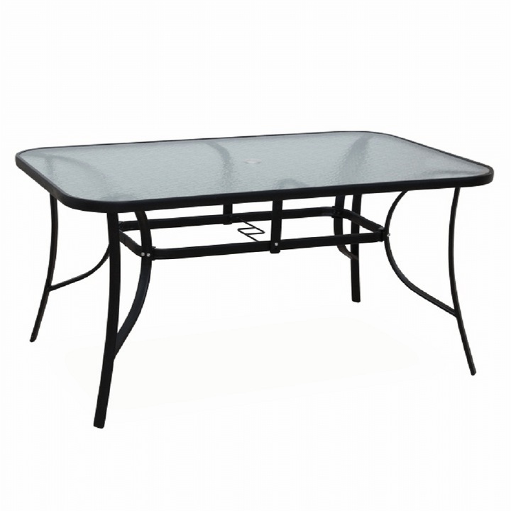 Маса с плот от безопасно стъкло и черни стоманени крака 150x90x70 см