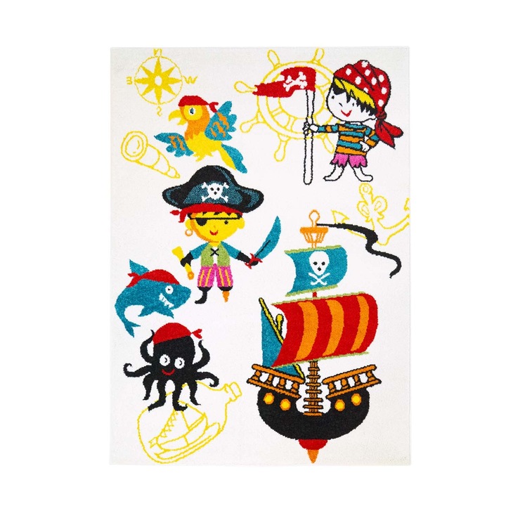 Pirates szőnyeg gyerekeknek, Caterpillar, Polipropilén, 80 x 150 cm, Többszínű