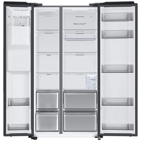 Хладилник Side By Side Samsung RS68A8531B1/EF, 634 л, Full No Frost, Twin Cooling Plus, Интелигентно преобразуване 5 in 1, Компресор Digital Inverter, Non-Plumbing, Диспенсър за вода, Клас E, H 178 см, Черен