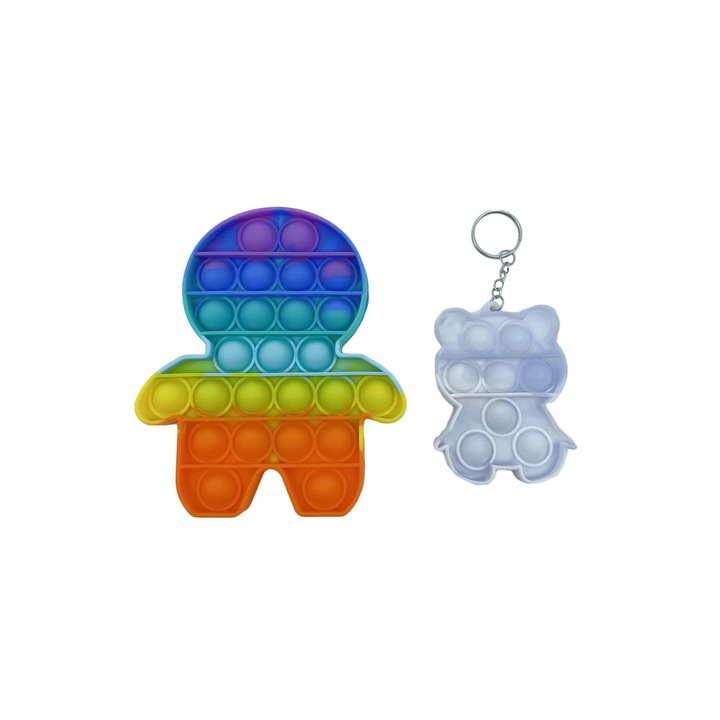 Set 2 jucarii Man's Pendant, omulet si ursulet tip breloc, 13.5x12 / 8x6 cm, interactiva, multicolor, Doty