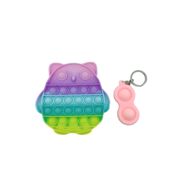 Set 2 jucarii Owl's Pendant, bufnita si breloc, 12x13 / 7x4 cm, interactiva, multicolor, Doty